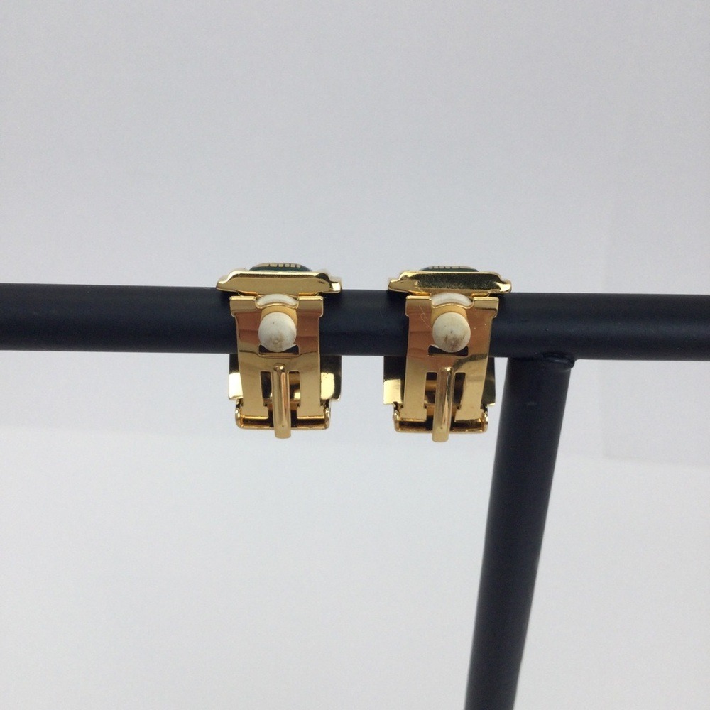 Hermes Vintage Cloisonne' Luxury Enamel Gold Tone Clip on Earrings - Picture 3 of 7